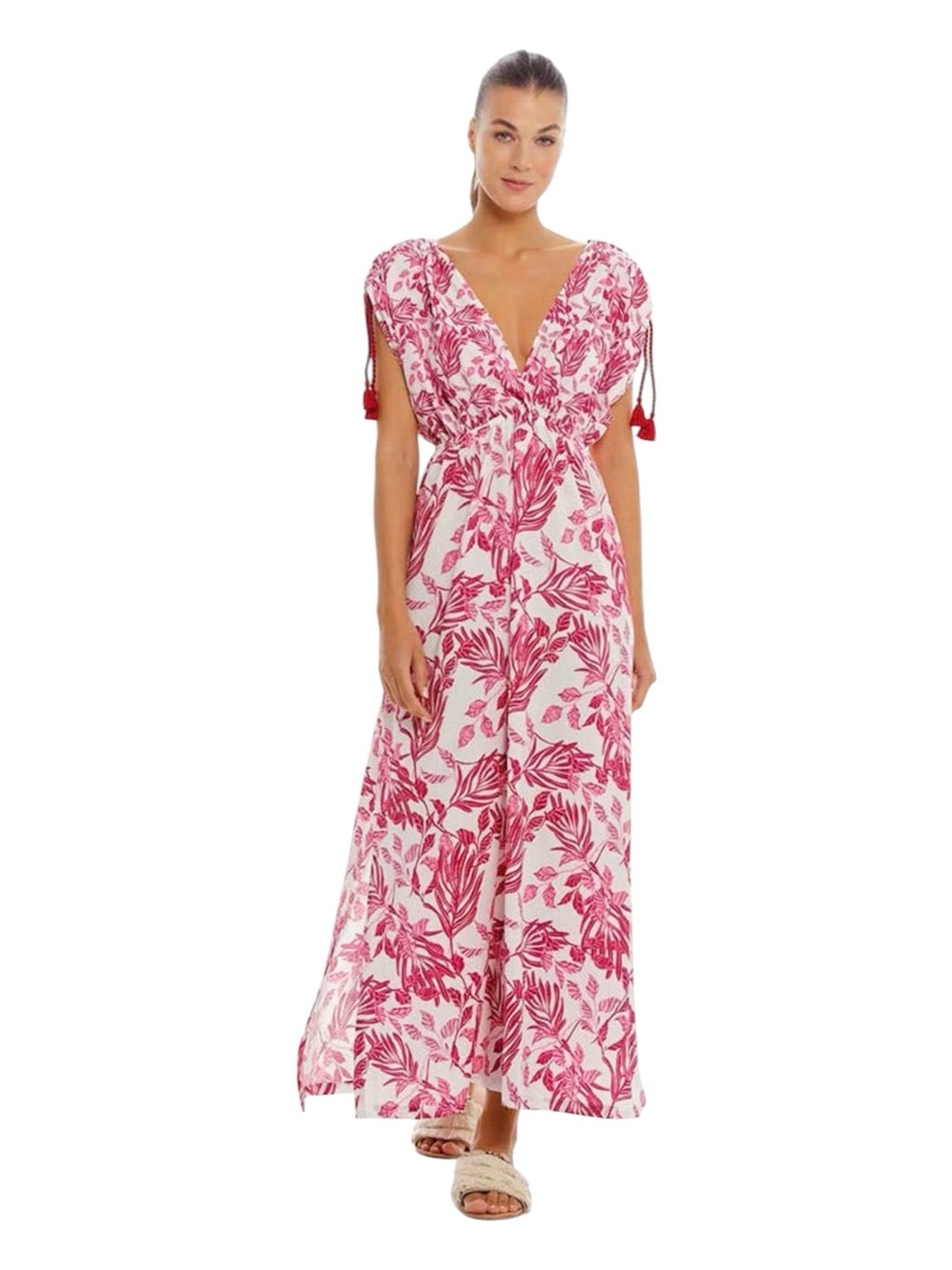 COSITA LINDA BEACHWEAR Exotic Floral  Boho Maxi dress With Tassel details Size S